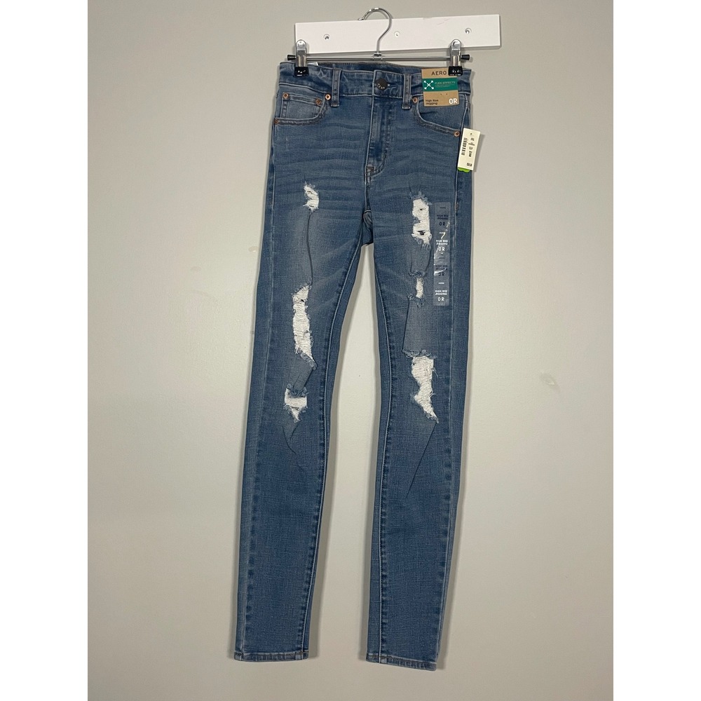 NWT Aeropostale High Rise Jegging Womens 0R Blue Distressed Flex Effects 5237